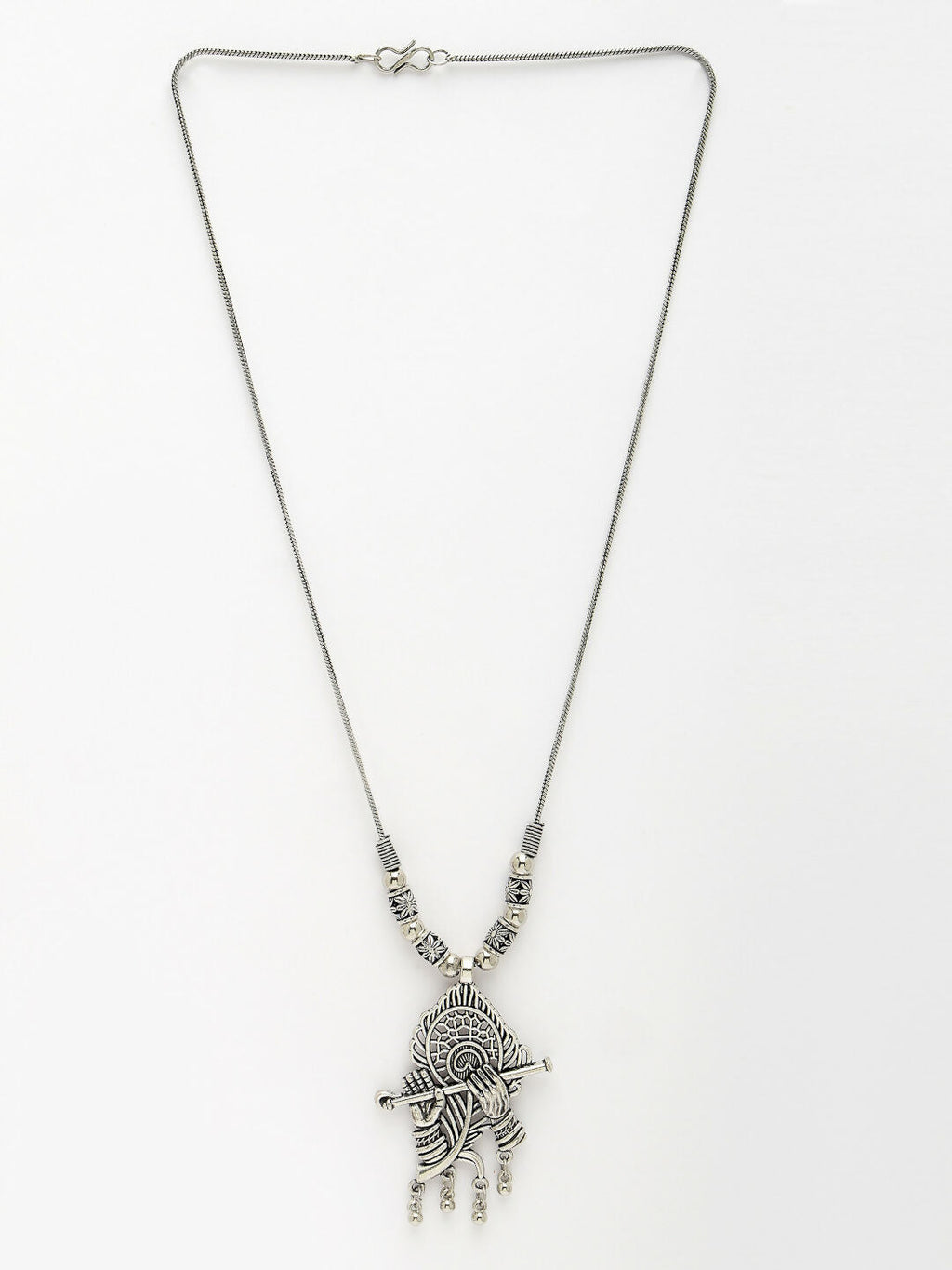 NVR Women's Silver-Toned German Silver Oxidised Pendant with Chain
