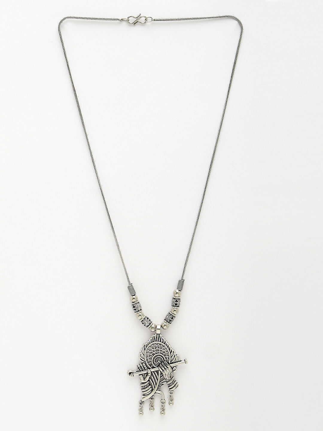 NVR Women's Silver-Toned German Silver Oxidised Pendant with Chain