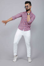 Miravan Men's Purple Floral Design Stylish Casual Cotton Shirt