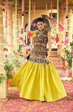 Teeya Creation Lemon Yellow Colour Rayon Silk Embroidery Work Fully Stitched Navratri Lehenga