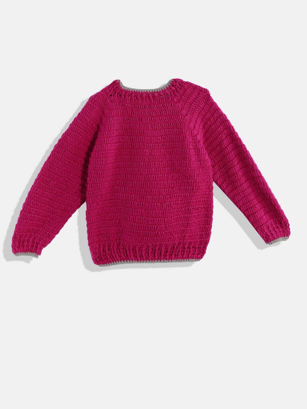 Chutput Kids Woollen Hand Knitted Full Sleeves Bird Detail Sweater For Baby Boys - Magenta