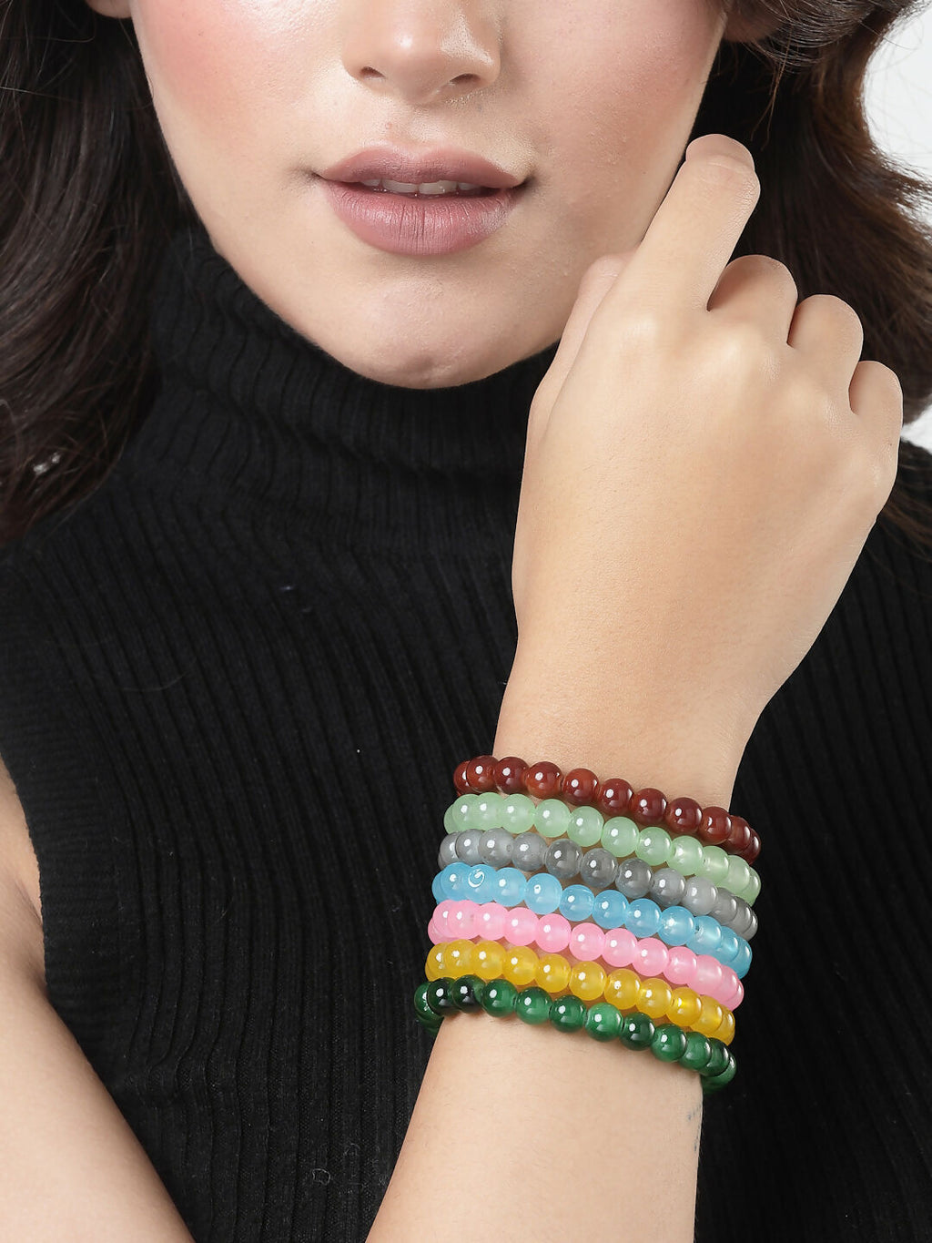 NVR Men & Women Set of 7 Artificial Beads Elasticated Bracelet - Distacart