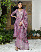 Vaasva Women's Chanderi Printed Suit Set With Pant And Printed Dupatta