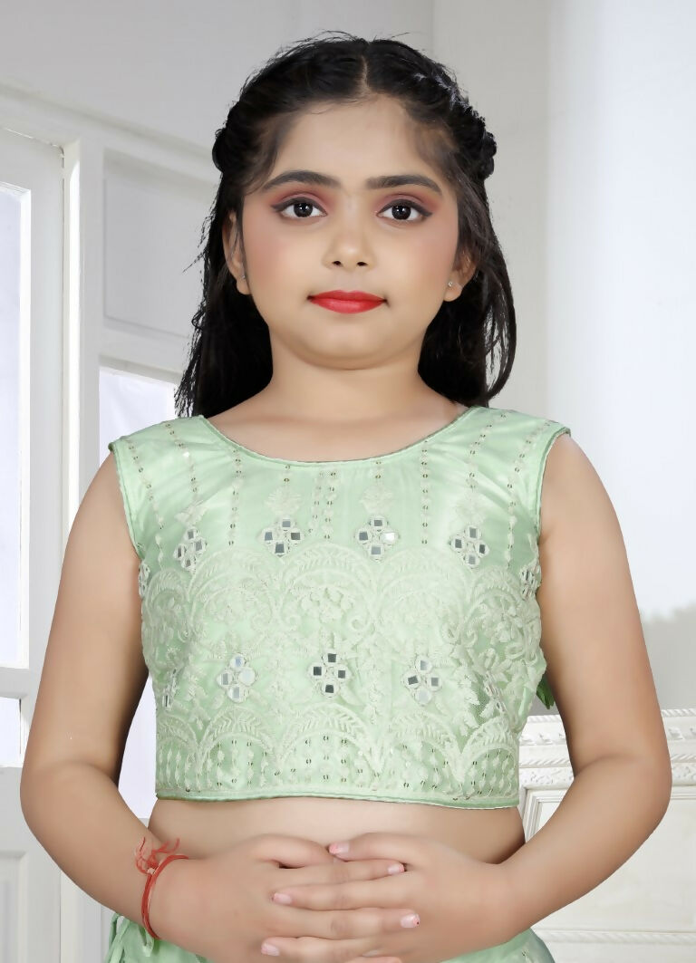 Wedding Designer Light Green Net Kidswear Lehenga - Aaradhna