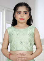 Wedding Designer Light Green Net Kidswear Lehenga - Aaradhna