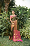 Jyoti Fashion Women's Black Kanjivaram Silk Zari Woven Saree with Blouse