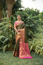 Jyoti Fashion Women's Black Kanjivaram Silk Zari Woven Saree with Blouse