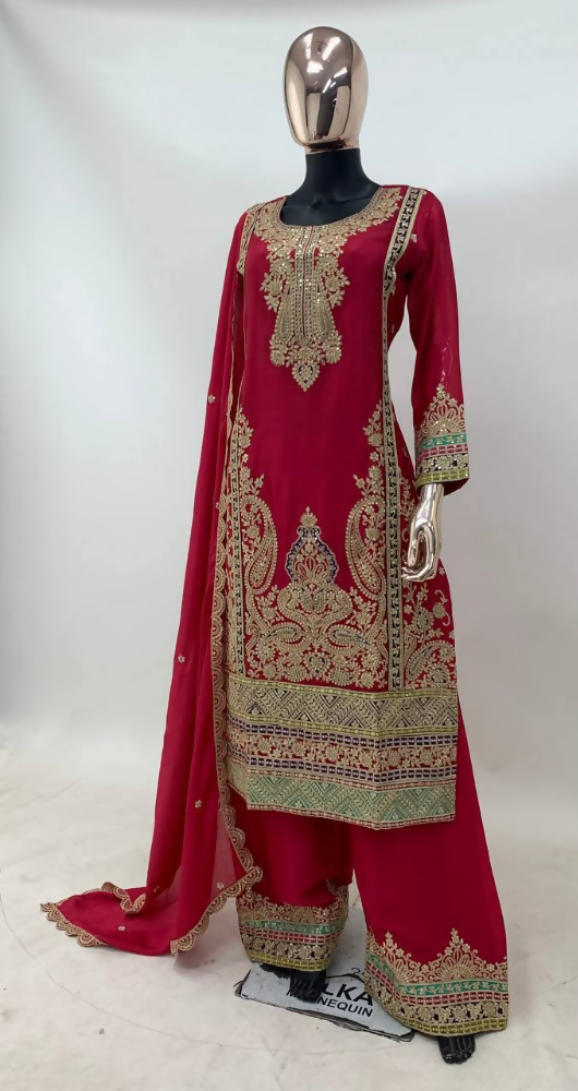 Lorenvalley Fashion Pink Chinon Embroidery With Sequince Work Salwar Kameez Stitched