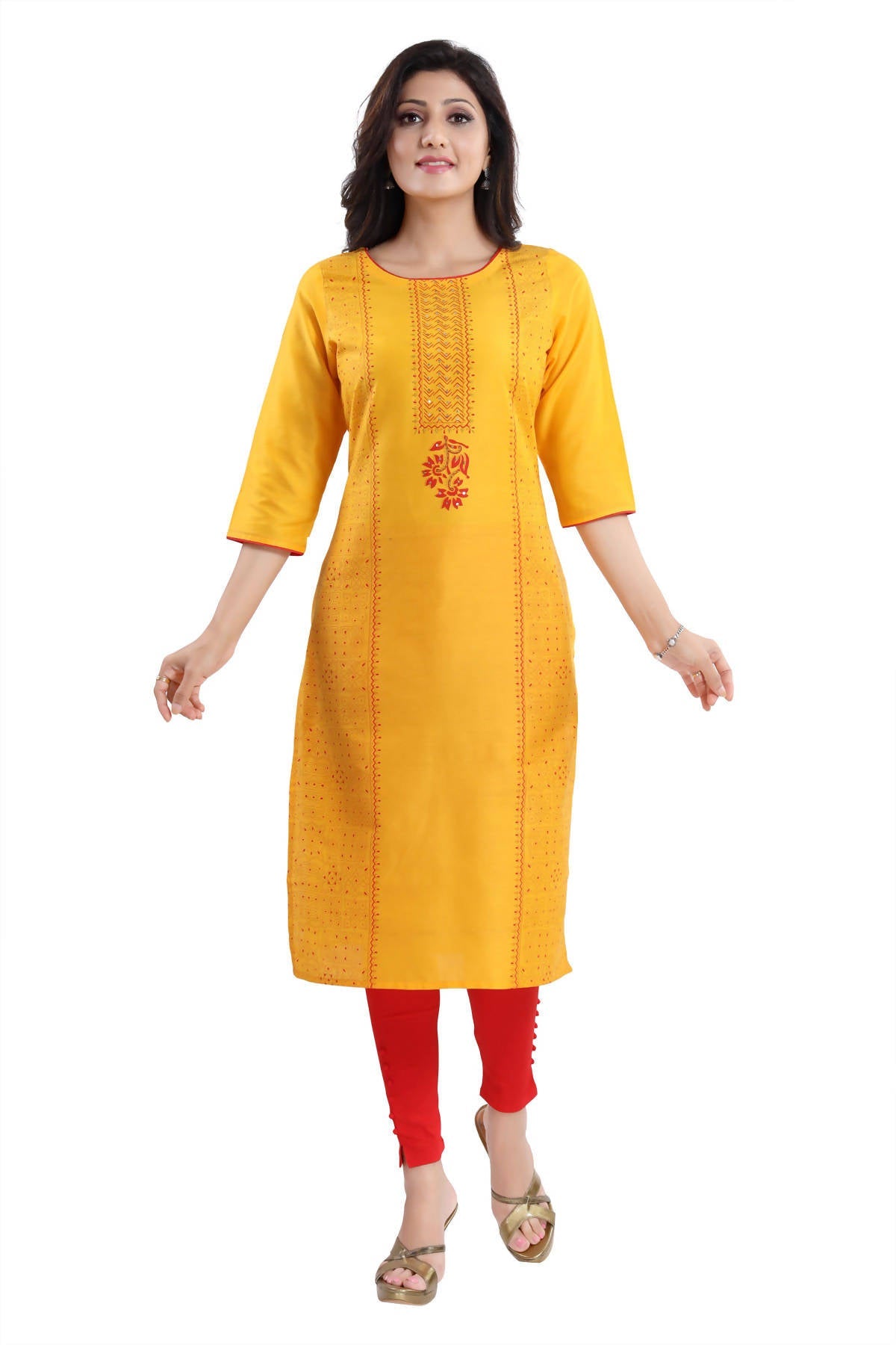 Snehal Creations Cotton Silk Printed Long Kurti With Sequence Highlight - Distacart