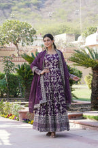 Joban Fashion Wine Viscose Jacquard Sequence Embroidery Work Kurta Set - Distacart