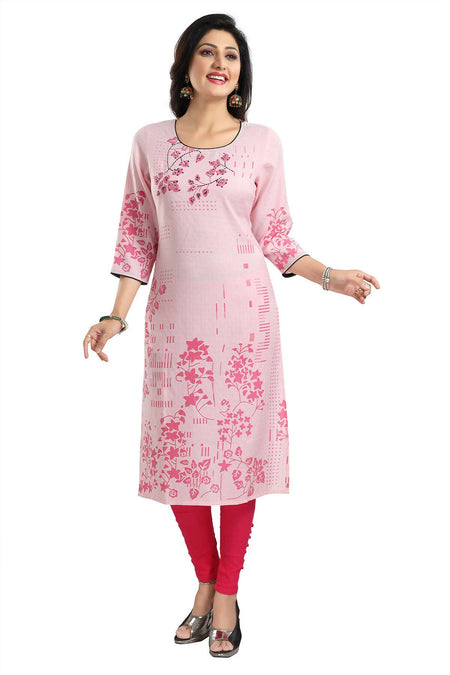 Snehal Creations Pretty Pink Rayon Textured Print Long Kurta For Women