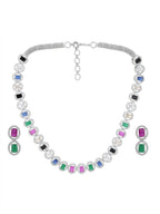 Diamond & Semi Precious Stone Neckpiece with Small Earrings- Ruby Raang