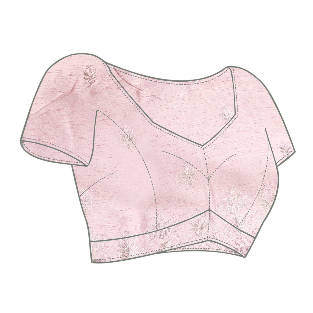 Pink Silk Embroidered Saree With Unstitched Blouse - Nimaya Kaksha
