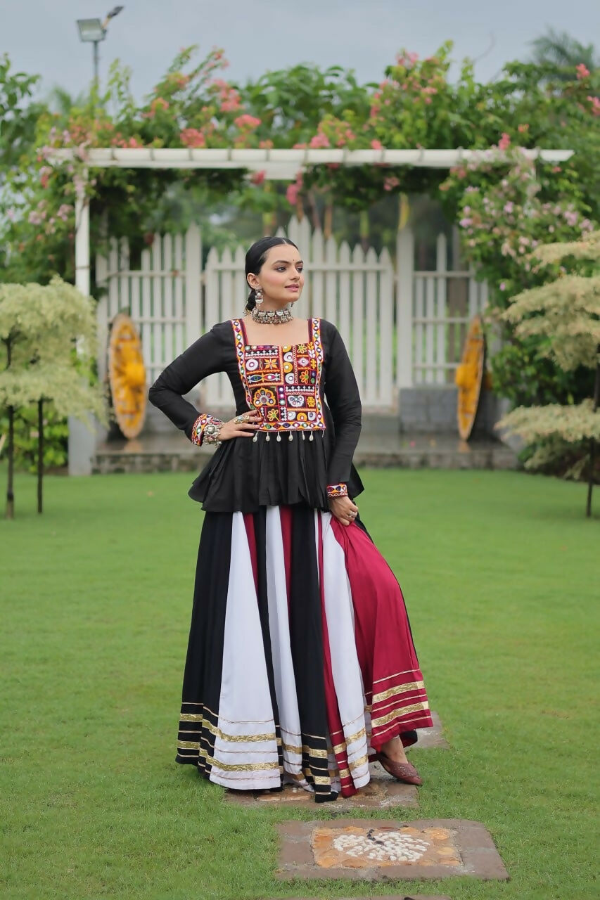 Teeya Creation Multi Colour Reyon Silk Gamathi Work Navratri lehenga Choli