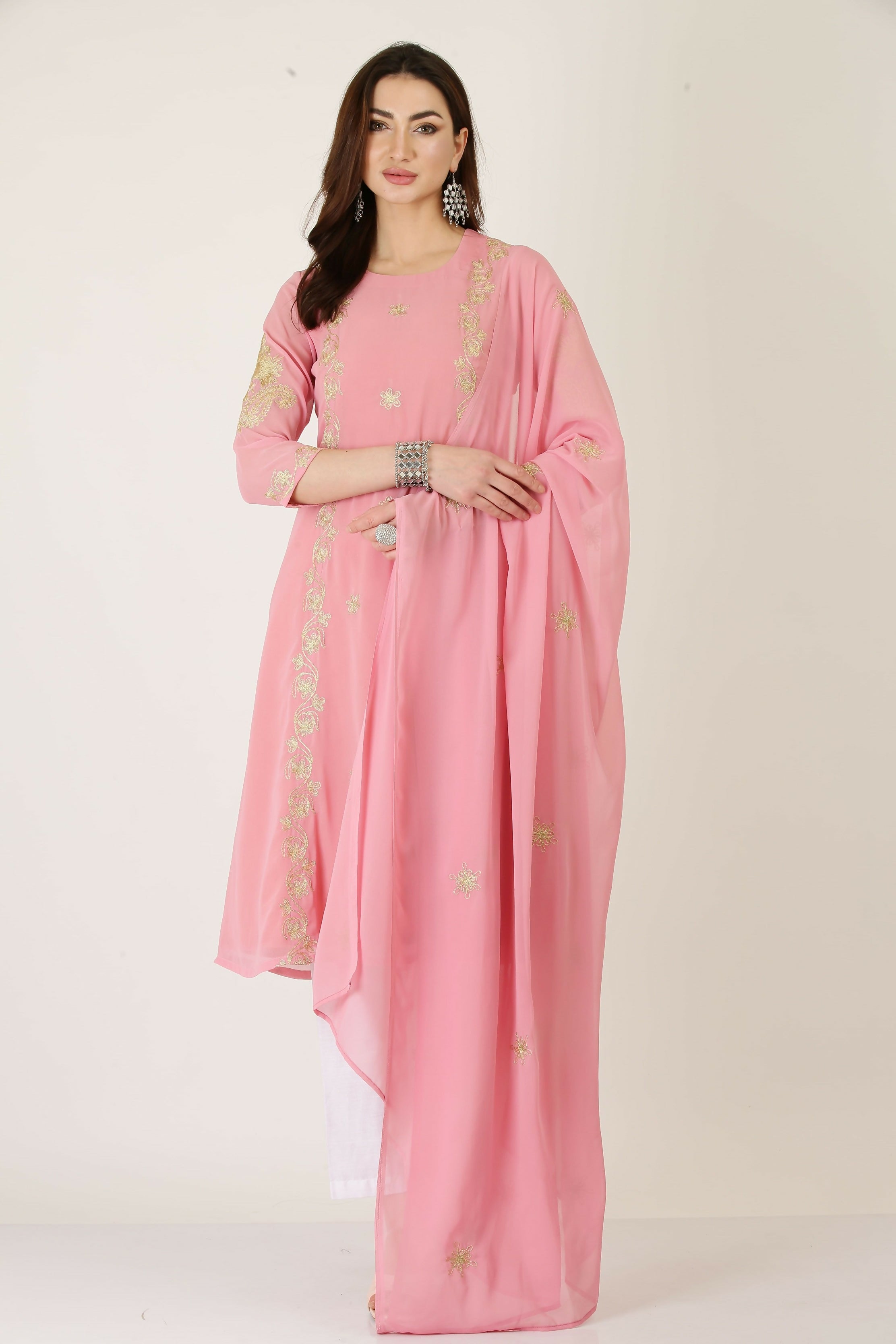 Joban Fashion Pink Georgette Kurta Set - Distacart