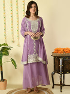 Myshka Women's Purple Georgette Kurta & Skirt With Dupatta Party Sets