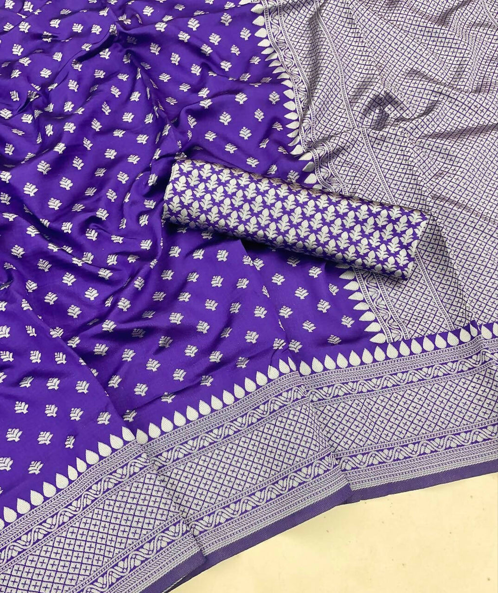 DEIANA'S Beautiful Designer Golden zari Soft Lichi Silk Saree - Purple