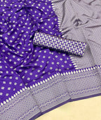 DEIANA'S Beautiful Designer Golden zari Soft Lichi Silk Saree - Purple