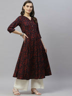 Miravan Women's Anarkalis Pure Cotton Floral Print Anarkali Kurta