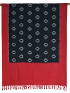 Red and Black Pochampally Ikat Cotton Handloom Dupatta with Buta Design - Global Threads