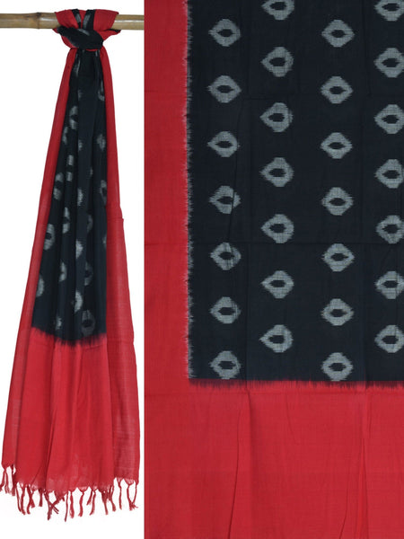 Red and Black Pochampally Ikat Cotton Handloom Dupatta with Buta Design - Global Threads