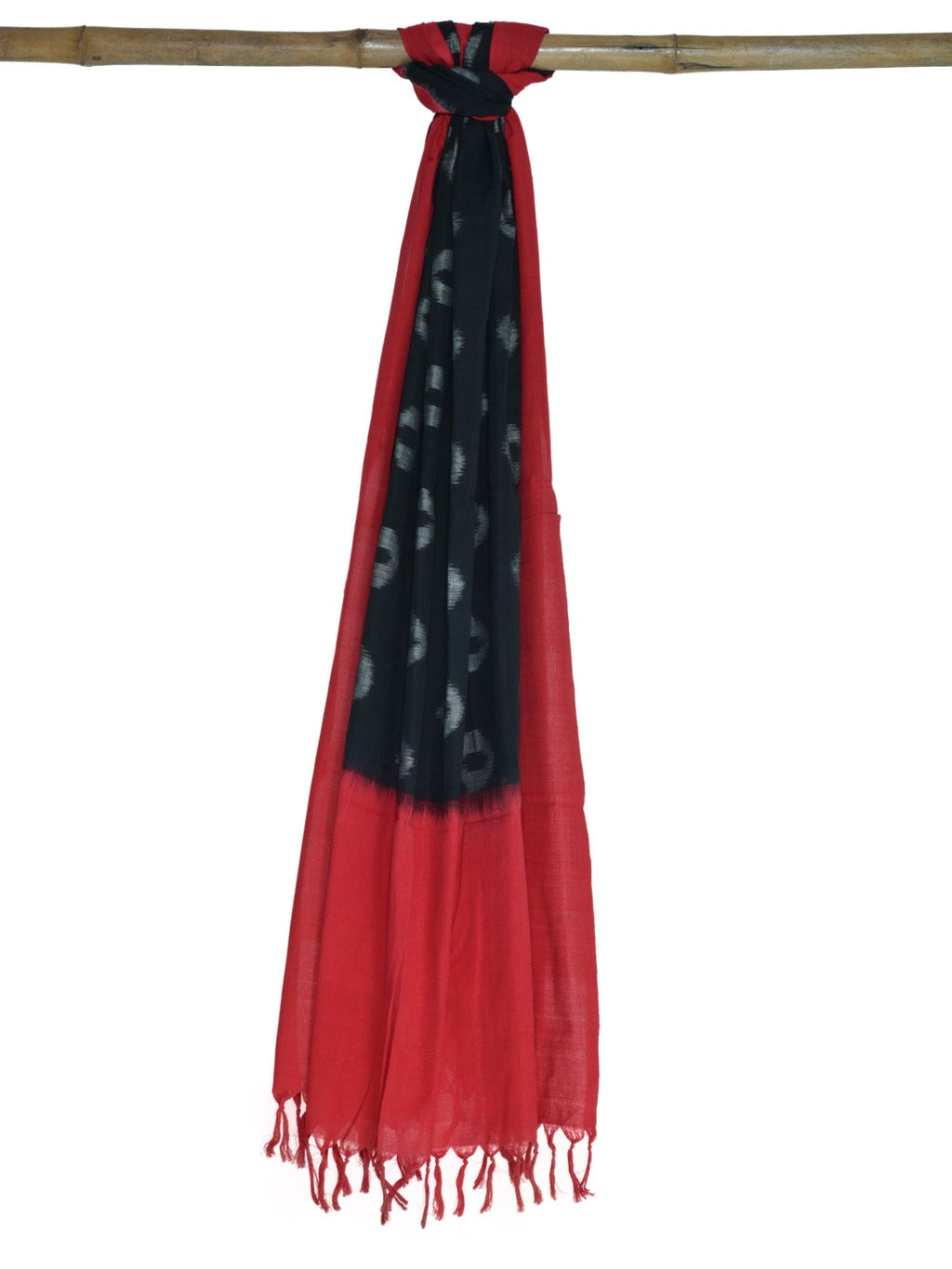 Red and Black Pochampally Ikat Cotton Handloom Dupatta with Buta Design - Global Threads