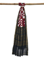 Red and Black Pochampally Ikat Cotton Handloom Dupatta with Checks Design - Global Threads