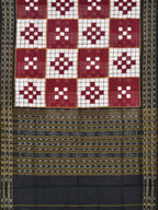 Red and Black Pochampally Ikat Cotton Handloom Dupatta with Checks Design - Global Threads