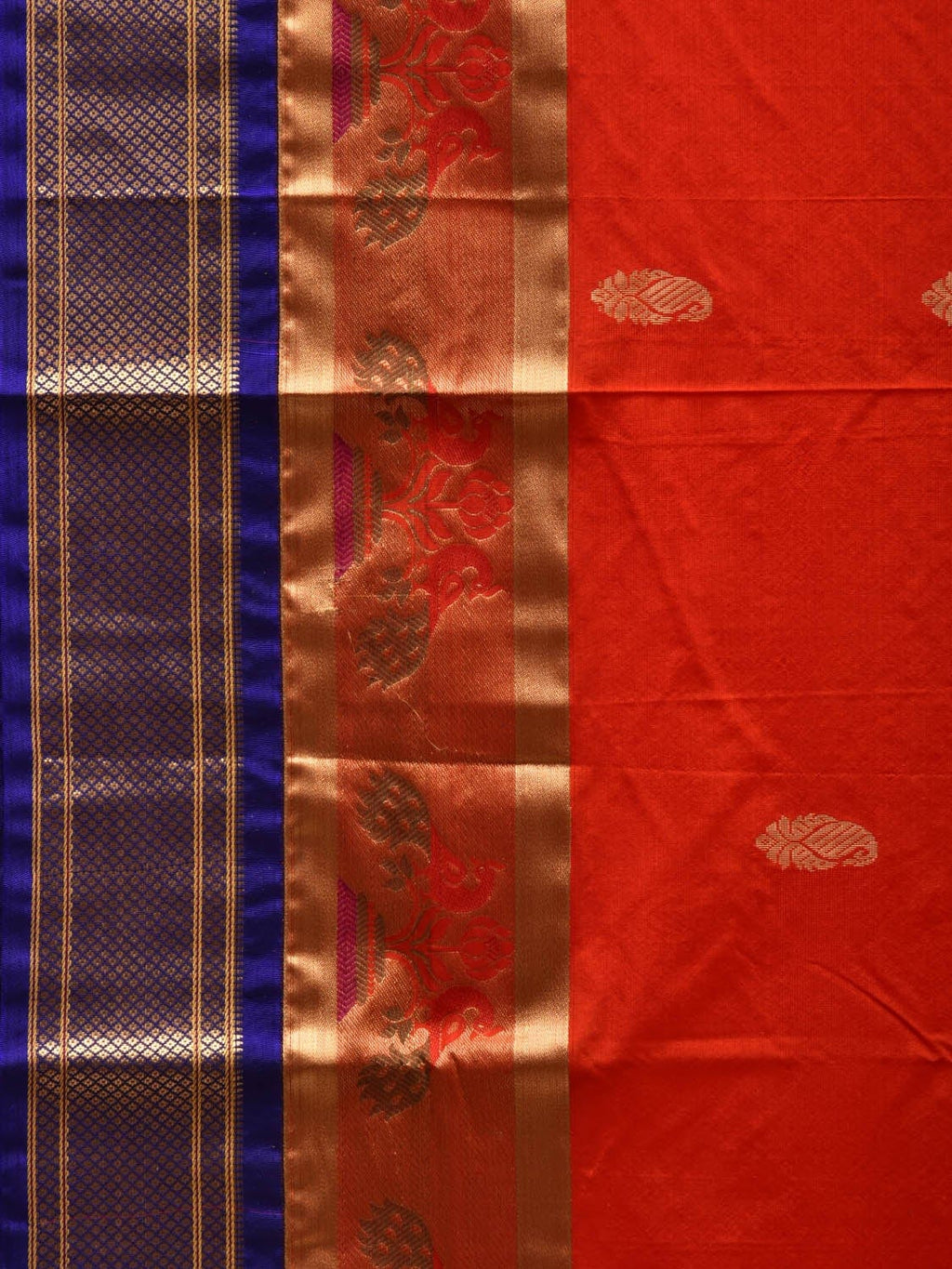 Red and Blue Paithani Silk Handloom Saree with Border and Body Buta Design - Global Threads