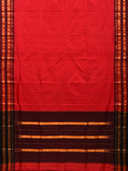 Red and Brown Narayanpet Silk Plain Saree with Traditional Border Design No Blouse - Global Threads