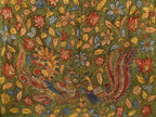 Red and Green Badhani Silk Handloom Saree with Geometrical Body and Kalamkari Pallu and Blouse Design - Global Threads
