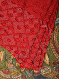 Red and Green Badhani Silk Handloom Saree with Geometrical Body and Kalamkari Pallu and Blouse Design - Global Threads