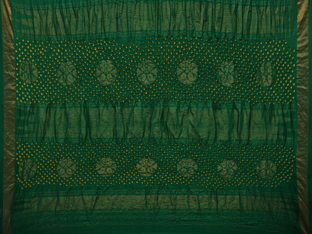 Red and Green Bandhani Uppada Silk Handloom Saree with Nilambari Buta Design - Global Threads