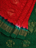 Red and Green Bandhani Uppada Silk Handloom Saree with Nilambari Buta Design - Global Threads