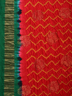 Red and Green Bandhani Uppada Silk Handloom Saree with Nilambari Buta Design - Global Threads