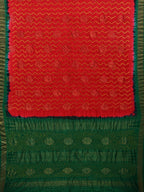 Red and Green Bandhani Uppada Silk Handloom Saree with Nilambari Buta Design - Global Threads