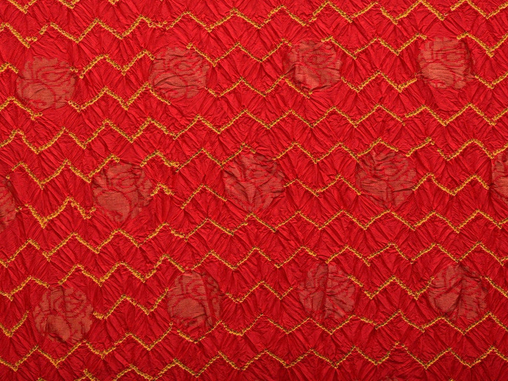 Red and Green Bandhani Uppada Silk Handloom Saree with Nilambari Buta Design - Global Threads