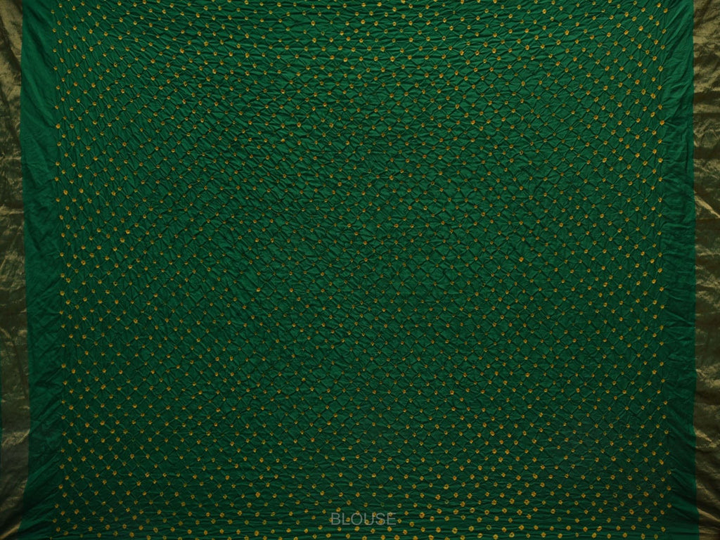 Red and Green Bandhani Uppada Silk Handloom Saree with Nilambari Buta Design - Global Threads