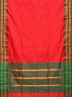 Red and Green Narayanpet Silk Handloom Plain Saree with Traditional Border Design No Blouse - Global Threads