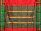 Red and Green Narayanpet Silk Handloom Plain Saree with Traditional Border Design No Blouse - Global Threads