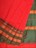 Red and Green Narayanpet Silk Handloom Plain Saree with Traditional Border Design No Blouse - Global Threads