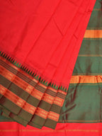 Red and Green Narayanpet Silk Handloom Plain Saree with Traditional Border Design No Blouse - Global Threads