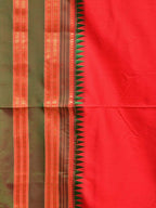 Red and Green Narayanpet Silk Handloom Plain Saree with Traditional Border Design No Blouse - Global Threads