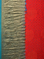 Red and Teal Bandhani Kanchipuram Silk Handloom Saree with Big Buta Design - Global Threads