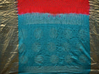 Red and Teal Bandhani Kanchipuram Silk Handloom Saree with Big Buta Design - Global Threads