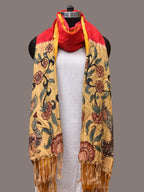 Red and Yellow Bandhani Kanchipuram Silk Handloom Dupatta with Kalamkari Design - Global Threads