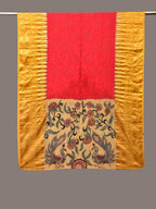 Red and Yellow Bandhani Kanchipuram Silk Handloom Dupatta with Kalamkari Design - Global Threads