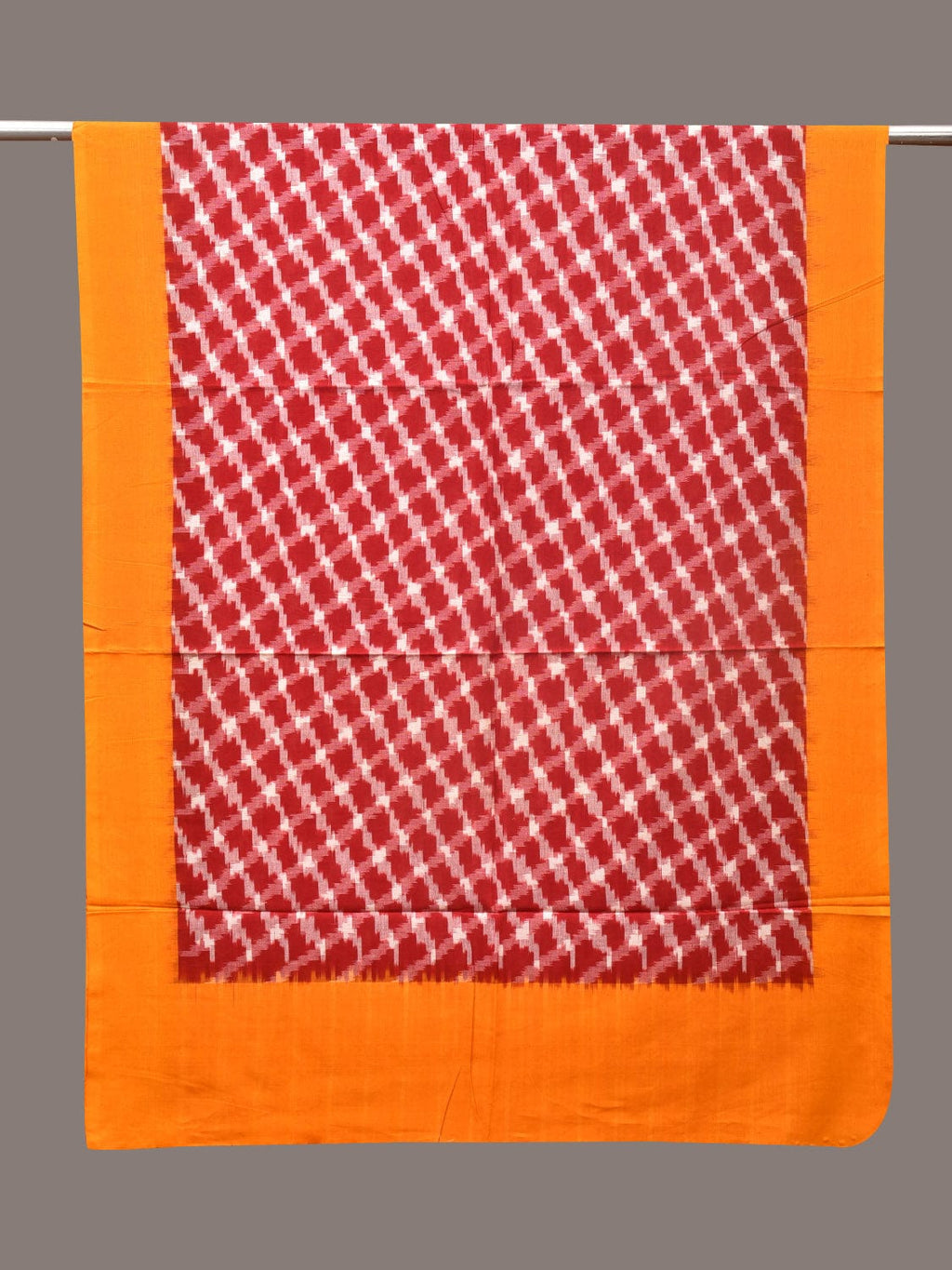 Red and Yellow Pochamaplly Ikat Cotton Handloom Dupatta with Grill Design - Global Threads