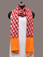 Red and Yellow Pochamaplly Ikat Cotton Handloom Dupatta with Grill Design - Global Threads