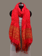 Red Bandhani Kanchipuram Silk Handloom Dupatta with Border Design - Global Threads